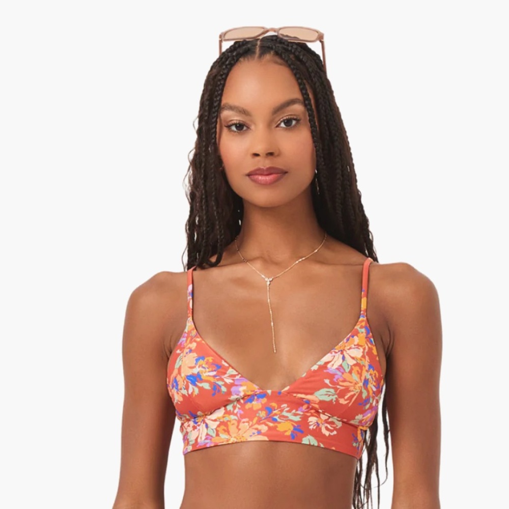 L*Space Floral Bikini Top - Red, Orange and Blue